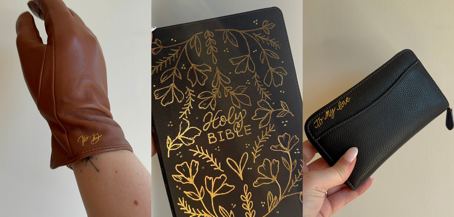 Hot foiling on leather products as personalized gift keepsakes