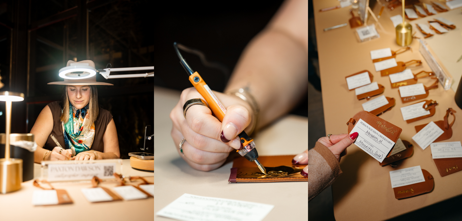 Hot foiled luggage tags for wedding on site personalization with Paxton Dawson Creative Co in Kansas City