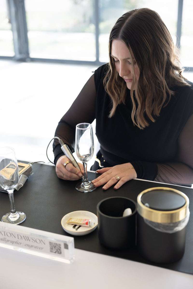 Champagne Glass Engraving at Avent Orangery — A Kansas City Wedding Inspiration Editorial