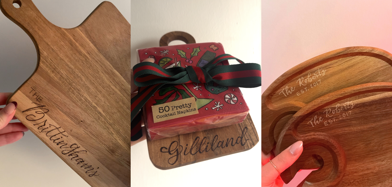 wood burned items for on site personalization 