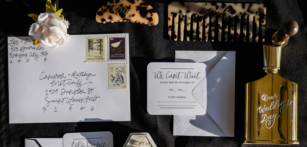 Styled wedding reception details at Avent Orangery Kansas City — live engraving inspiration shoot
