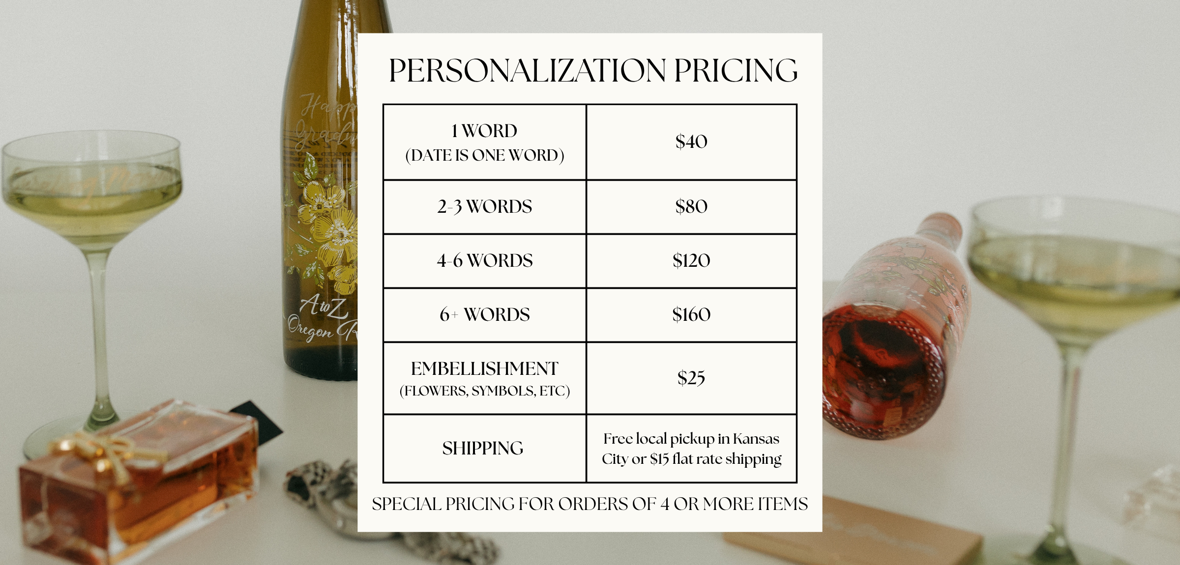 Pricing for personalized gifts at Paxton Dawson Creative Co in kansas city 