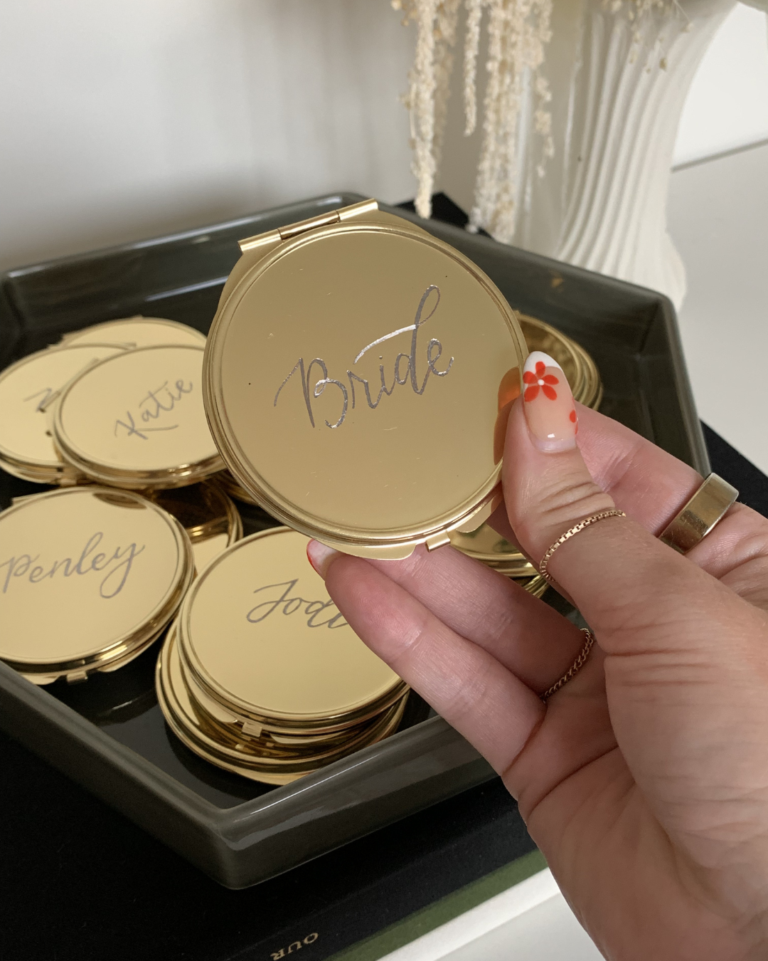 Engraved bridal company mirror handcrafted by Paxton Dawson Creative Co. Kansas City