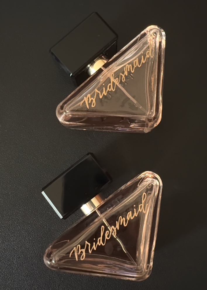 Personalized bridesmaids perfume bottles for a wedding created in Kansas City