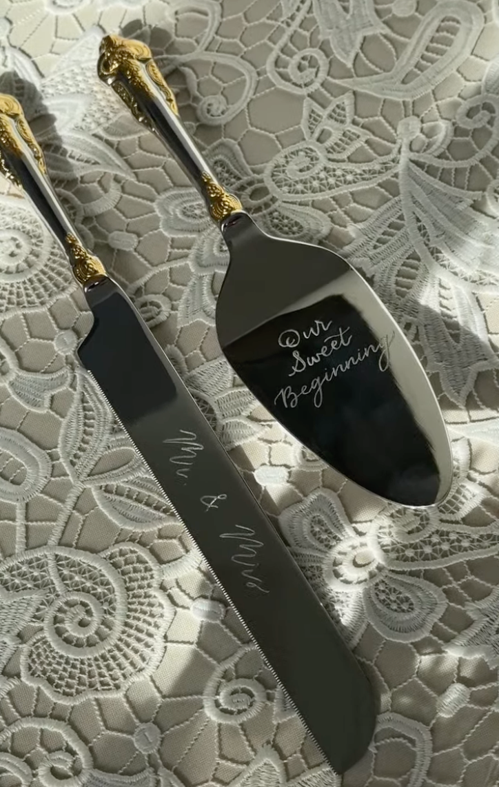 Custom engraved cake serving set wedding gift handcrafted by Paxton Dawson Creative Co.